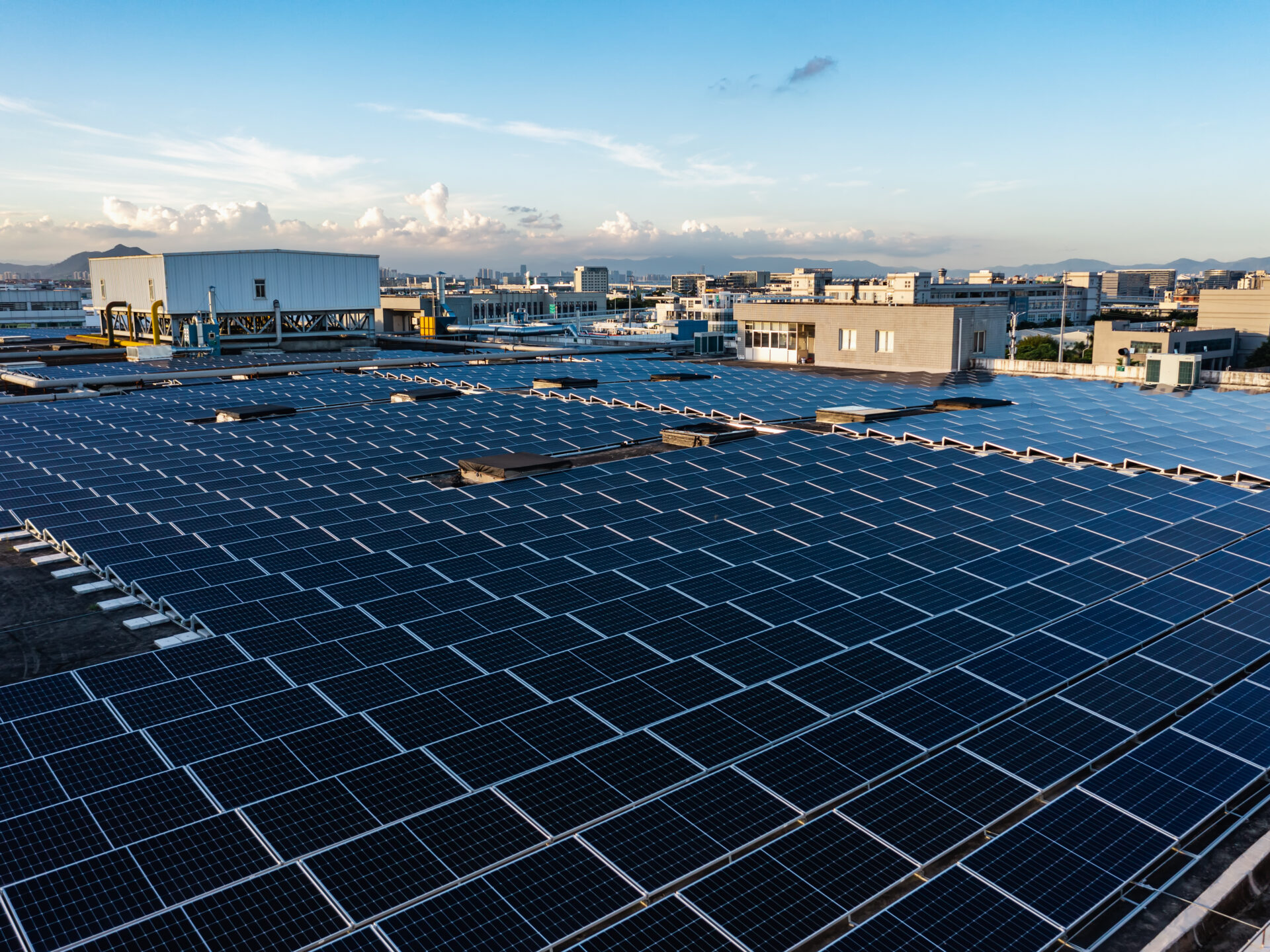 Solar photovoltaic power station before sunset